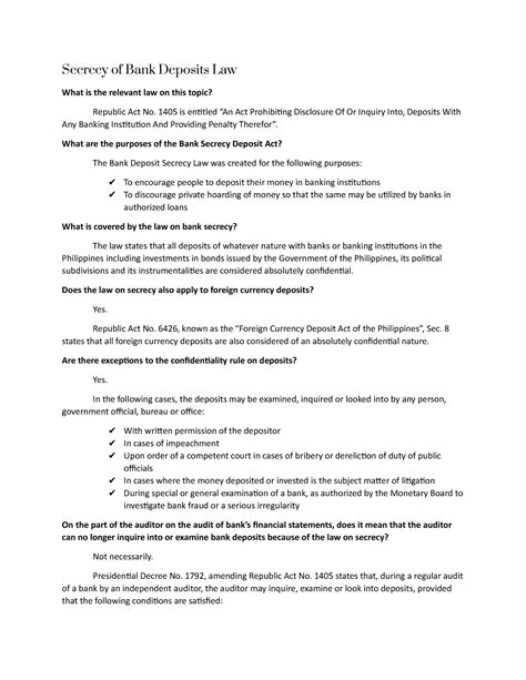 secrecy of bank deposits lawphil|Lecture Notes .